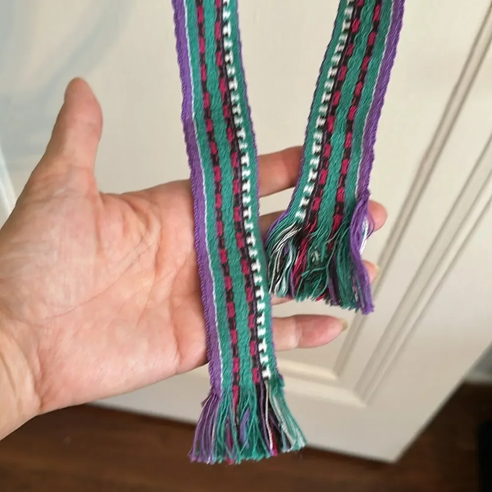 Vintage Boho Festival Striped Multicolor‎ Woven Belt with Fringe Ends